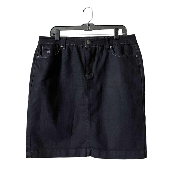 Gloria Vanderbilt Amanda Jean Skirt Womens Size 14 Black Denim Bling Pocket Slit - Picture 2 of 6